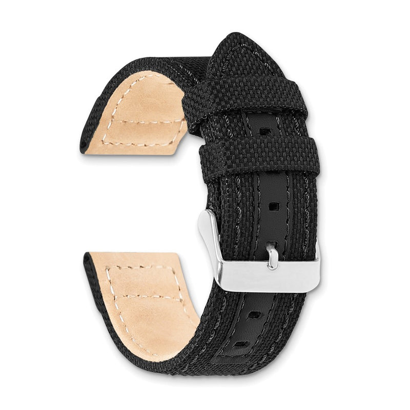 DeBeer 24mm Black Nylon Canvas with Leather Trim and Silver-tone Panerai Style Buckle 7.75 inch Watch Band