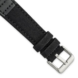 DeBeer 20mm Black Nylon Canvas with Leather Trim and Silver-tone Panerai Style Buckle 7.75 inch Watch Band