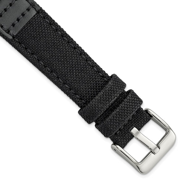 20mm Black Canvas/Leather Trim Silver-tone Buckle Watch Band