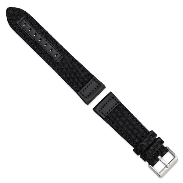 24mm Black Canvas/Leather Trim Silver-tone Buckle Watch Band