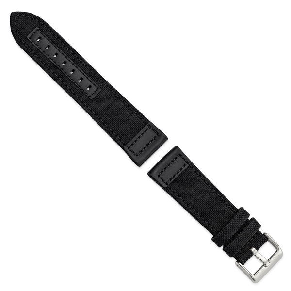 DeBeer 24mm Black Nylon Canvas with Leather Trim and Silver-tone Panerai Style Buckle 7.75 inch Watch Band