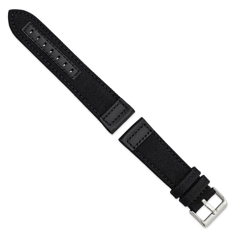 DeBeer 24mm Black Nylon Canvas with Leather Trim and Silver-tone Panerai Style Buckle 7.75 inch Watch Band