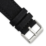 24mm Black Canvas/Leather Trim Silver-tone Buckle Watch Band