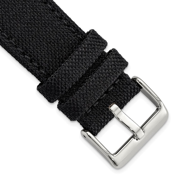 24mm Black Canvas/Leather Trim Silver-tone Buckle Watch Band