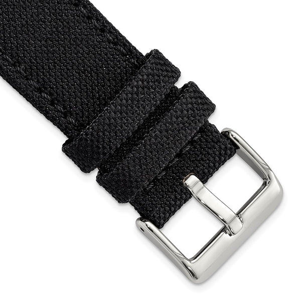 DeBeer 24mm Black Nylon Canvas with Leather Trim and Silver-tone Panerai Style Buckle 7.75 inch Watch Band