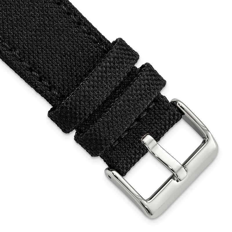 DeBeer 24mm Black Nylon Canvas with Leather Trim and Silver-tone Panerai Style Buckle 7.75 inch Watch Band