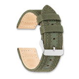 DeBeer 18mm Olive Nylon Canvas with Leather Trim and Silver-tone Panerai Style Buckle 7.75 inch Watch Band