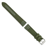 20mm Dark Green Canvas/Leather Trim Silver-tone Buckle Watch Band