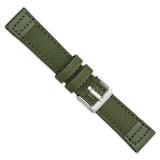 20mm Dark Green Canvas/Leather Trim Silver-tone Buckle Watch Band