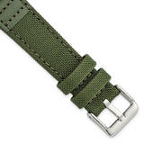 20mm Dark Green Canvas/Leather Trim Silver-tone Buckle Watch Band