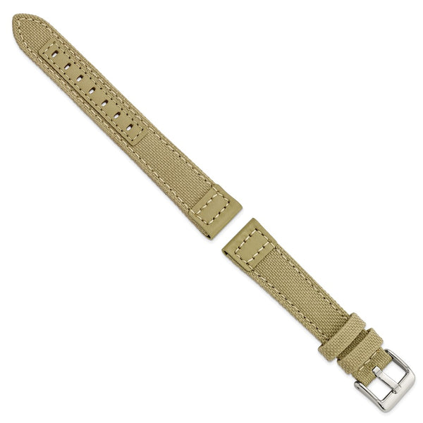 DeBeer 18mm Beige Nylon Canvas with Leather Trim and Silver-tone Panerai Style Buckle 7.75 inch Watch Band