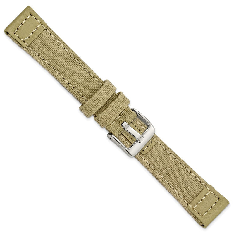 DeBeer 18mm Beige Nylon Canvas with Leather Trim and Silver-tone Panerai Style Buckle 7.75 inch Watch Band