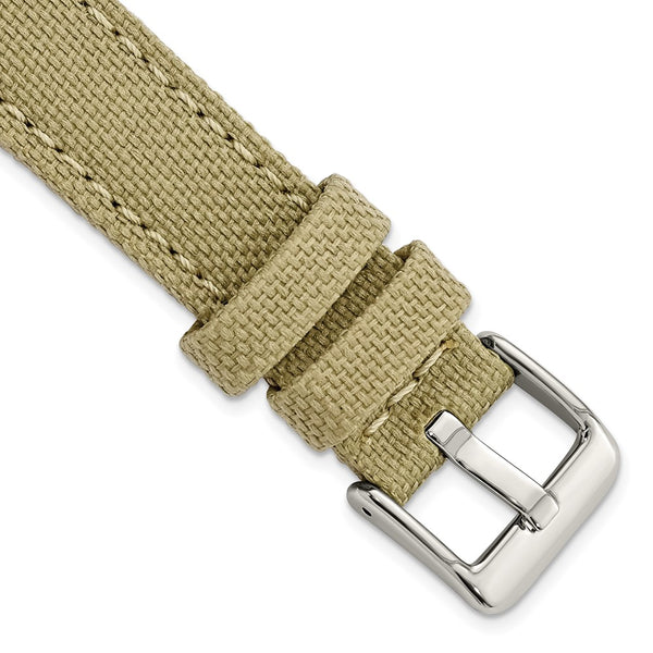 DeBeer 18mm Beige Nylon Canvas with Leather Trim and Silver-tone Panerai Style Buckle 7.75 inch Watch Band