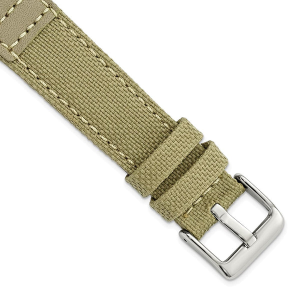 20mm Tan/Beige Canvas/Leather Trim Silver-tone Buckle Watch Band