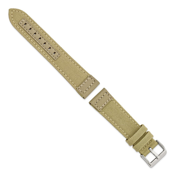 DeBeer 22mm Beige Nylon Canvas with Leather Trim and Silver-tone Panerai Style Buckle 7.75 inch Watch Band