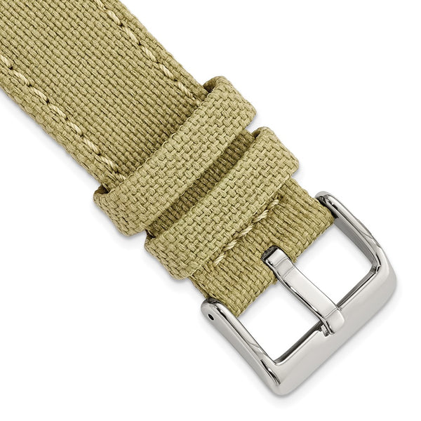 22mm Tan/Beige Canvas/Leather Trim Silver-tone Buckle Watch Band