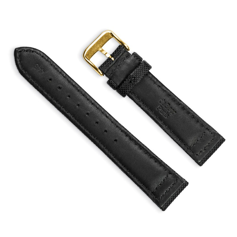 DeBeer 24mm Black Nylon Canvas with Black Leather Lining and Gold-tone Buckle 7.75 inch Watch Band