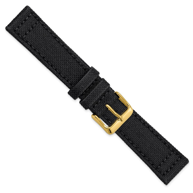 DeBeer 20mm Black Nylon Canvas with Black Leather Lining and Gold-tone Buckle 7.75 inch Watch Band