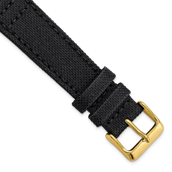 20mm Black Canvas/Leather Lining Gold-tone Buckle Watch Band