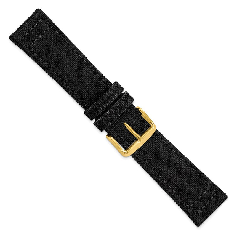DeBeer 22mm Black Nylon Canvas with Black Leather Lining and Gold-tone Buckle 7.75 inch Watch Band