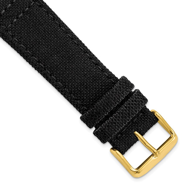 DeBeer 22mm Black Nylon Canvas with Black Leather Lining and Gold-tone Buckle 7.75 inch Watch Band