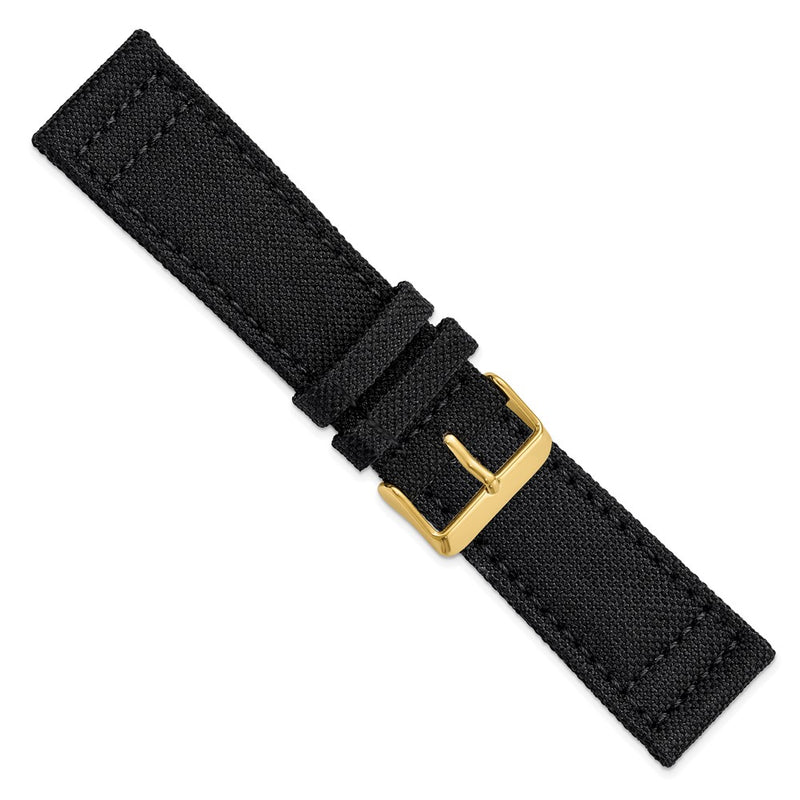 DeBeer 24mm Black Nylon Canvas with Black Leather Lining and Gold-tone Buckle 7.75 inch Watch Band