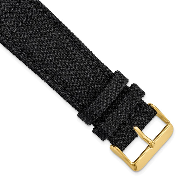 DeBeer 24mm Black Nylon Canvas with Black Leather Lining and Gold-tone Buckle 7.75 inch Watch Band