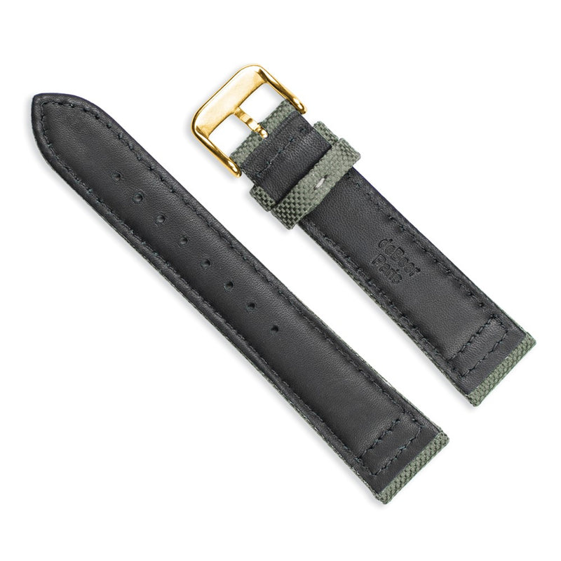 DeBeer 22mm Olive Nylon Canvas with Black Leather Lining and Gold-tone Buckle 7.75 inch Watch Band