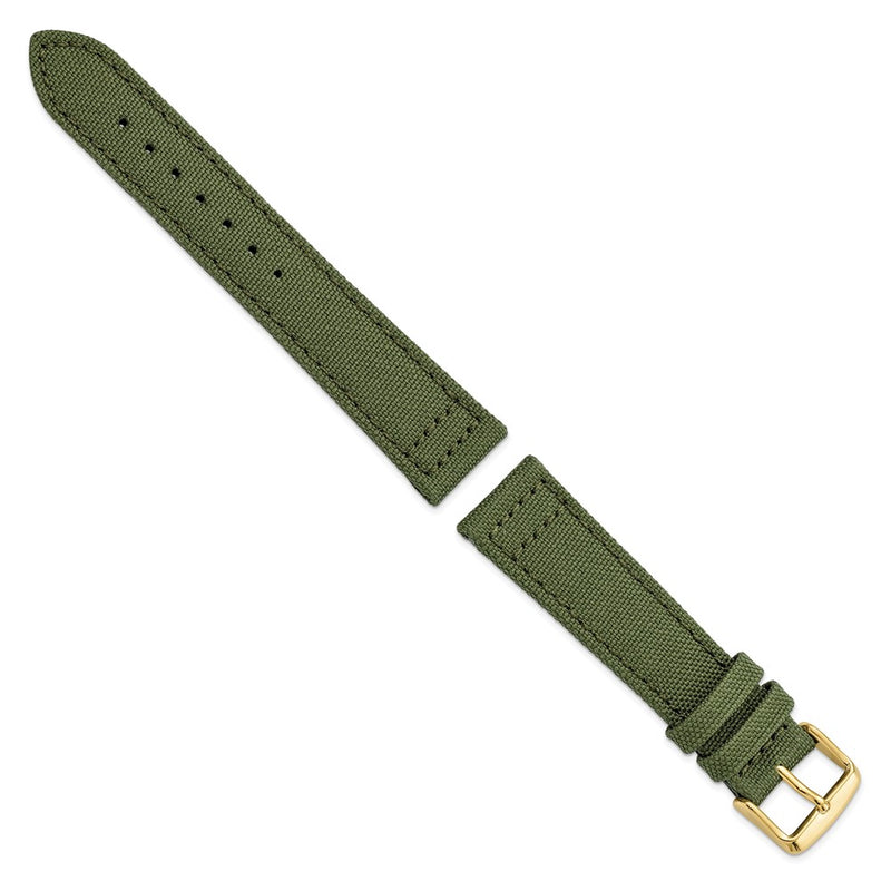 18mm Dark Green Canvas/Leather Lining Gold-tone Buckle Watch Band