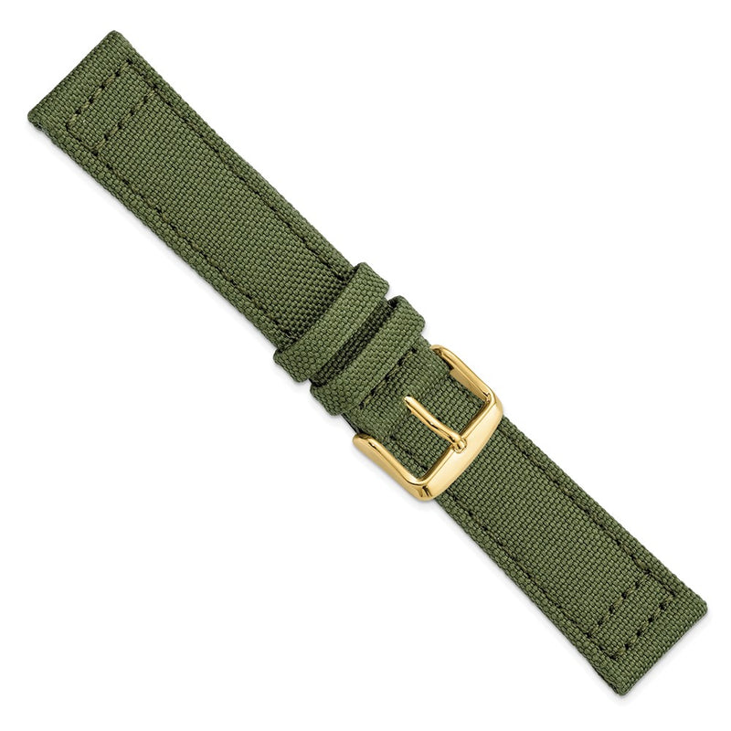 18mm Dark Green Canvas/Leather Lining Gold-tone Buckle Watch Band