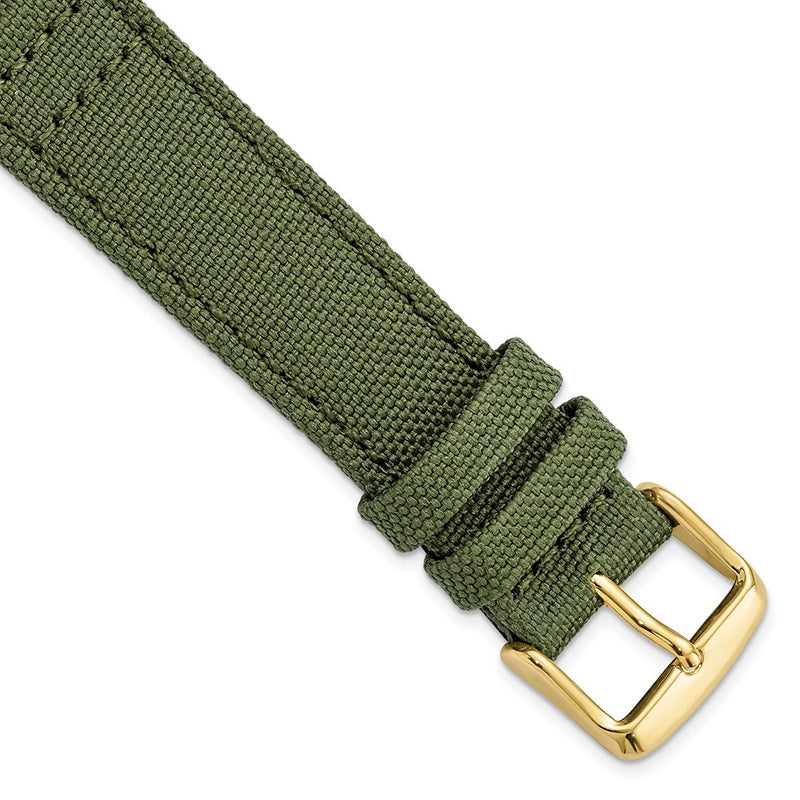 18mm Dark Green Canvas/Leather Lining Gold-tone Buckle Watch Band