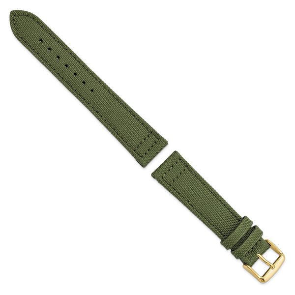 20mm Dark Green Canvas/Leather Lining Gold-tone Buckle Watch Band