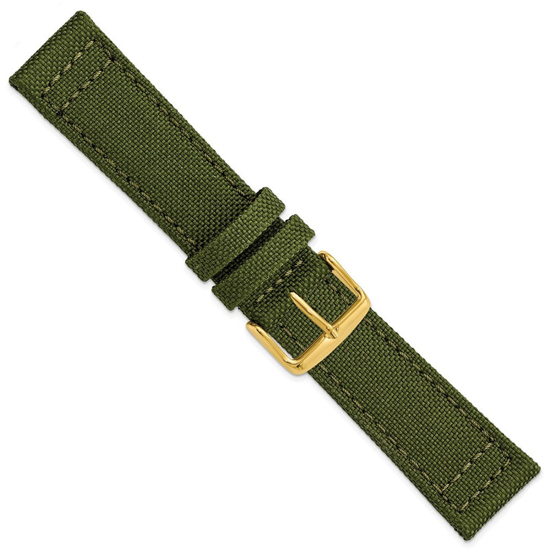 22mm Dark Green Canvas/Leather Lining Gold-tone Buckle Watch Band