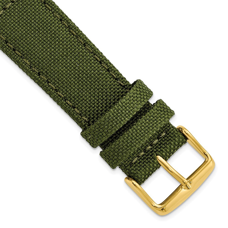 22mm Dark Green Canvas/Leather Lining Gold-tone Buckle Watch Band