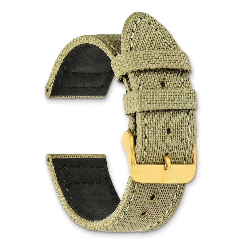 DeBeer 20mm Beige Nylon Canvas with Black Leather Lining and Gold-tone Buckle 7.75 inch Watch Band