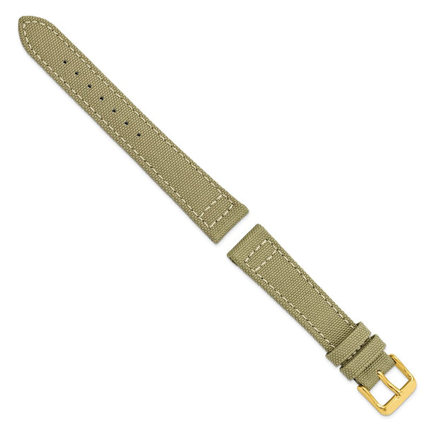 18mm Tan/Beige Canvas/Leather Lining Gold-tone Buckle Watch Band