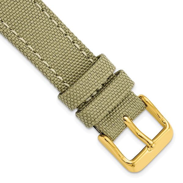 18mm Tan/Beige Canvas/Leather Lining Gold-tone Buckle Watch Band