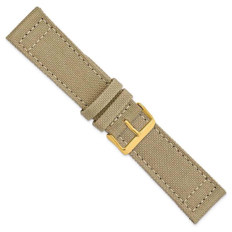 24mm Tan/Beige Canvas/Leather Lining Gold-tone Buckle Watch Band