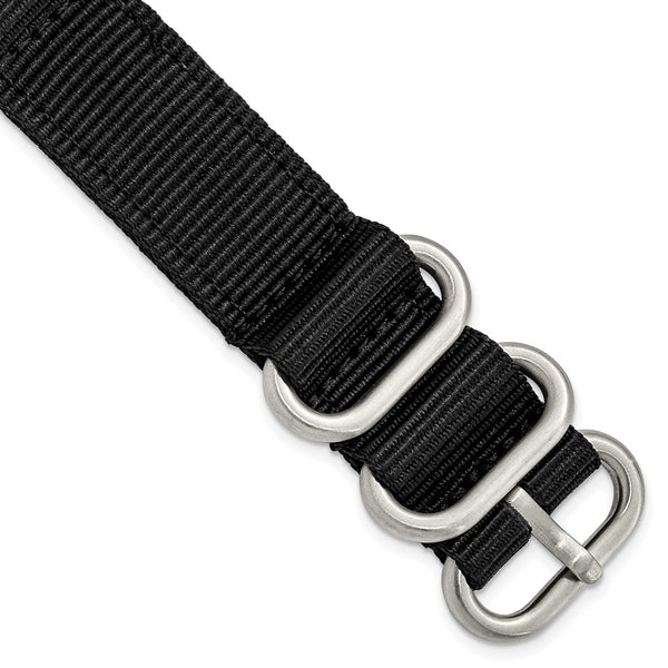 DeBeer 18mm Two-Piece Black Ballistic Nylon with Brushed Stainless Steel Buckle 8.5 inch Watch Band