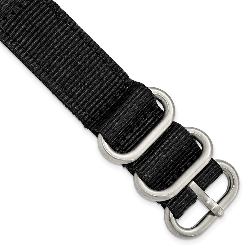 DeBeer 18mm Two-Piece Black Ballistic Nylon with Brushed Stainless Steel Buckle 8.5 inch Watch Band