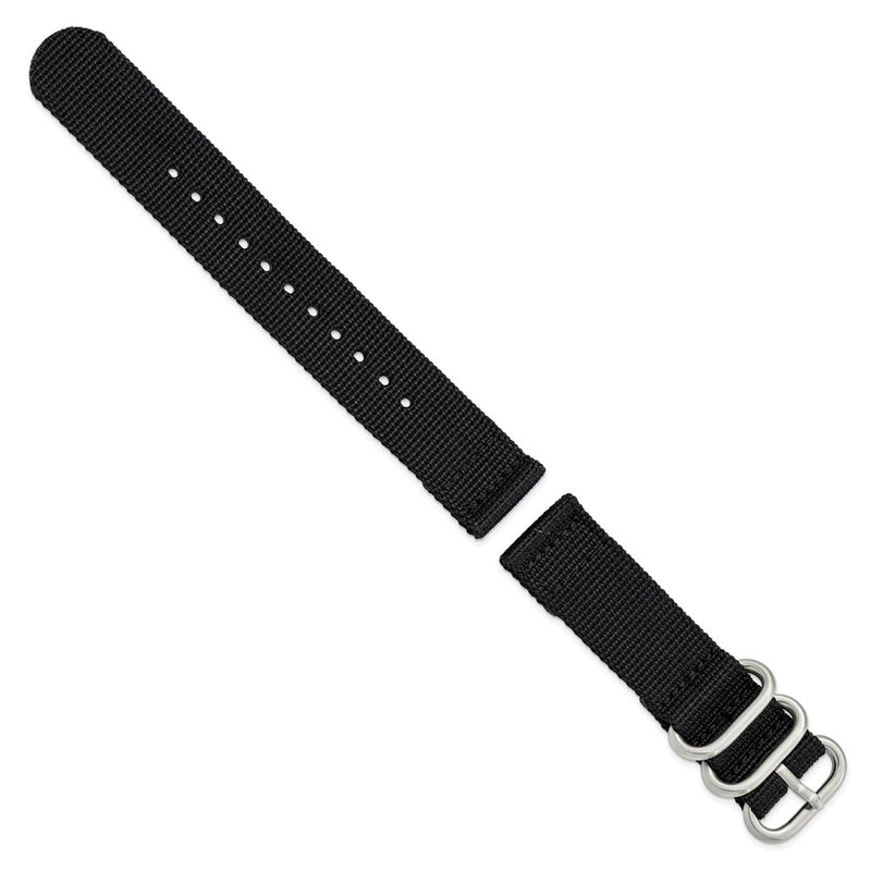 DeBeer 20mm Two-Piece Black Ballistic Nylon with Brushed Stainless Steel Buckle 8.5 inch Watch Band