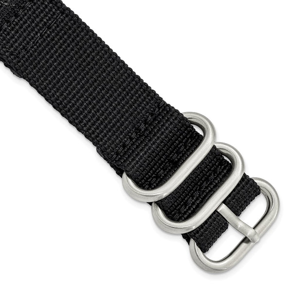DeBeer 20mm Two-Piece Black Ballistic Nylon with Brushed Stainless Steel Buckle 8.5 inch Watch Band