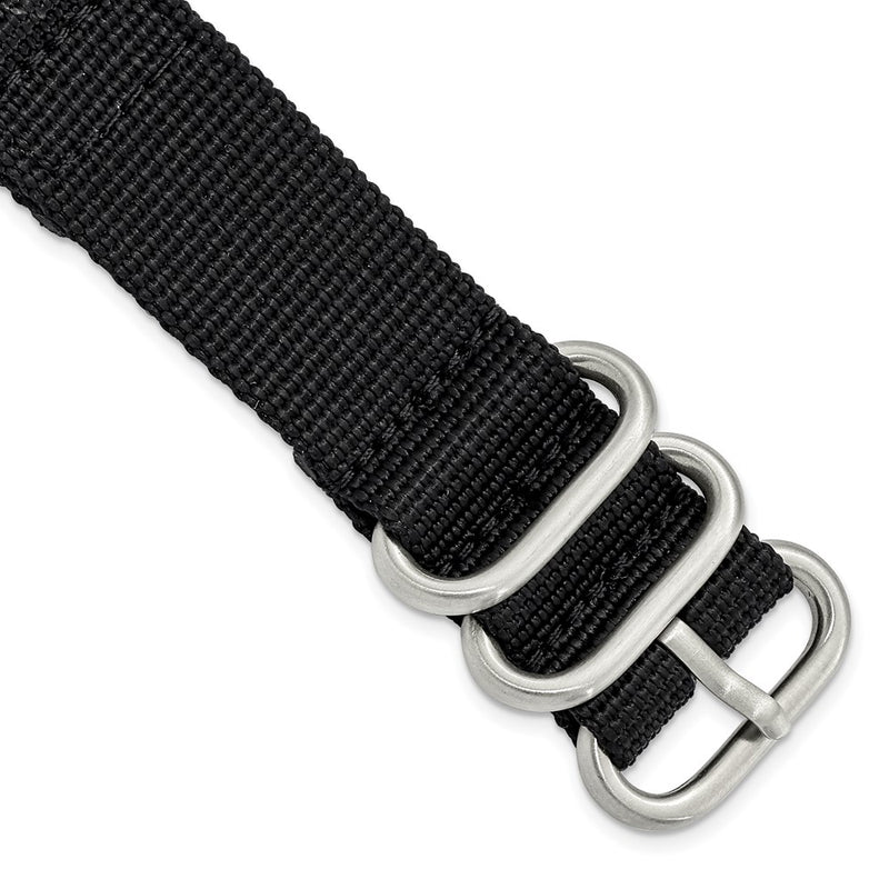 DeBeer 20mm Two-Piece Black Ballistic Nylon with Brushed Stainless Steel Buckle 8.5 inch Watch Band