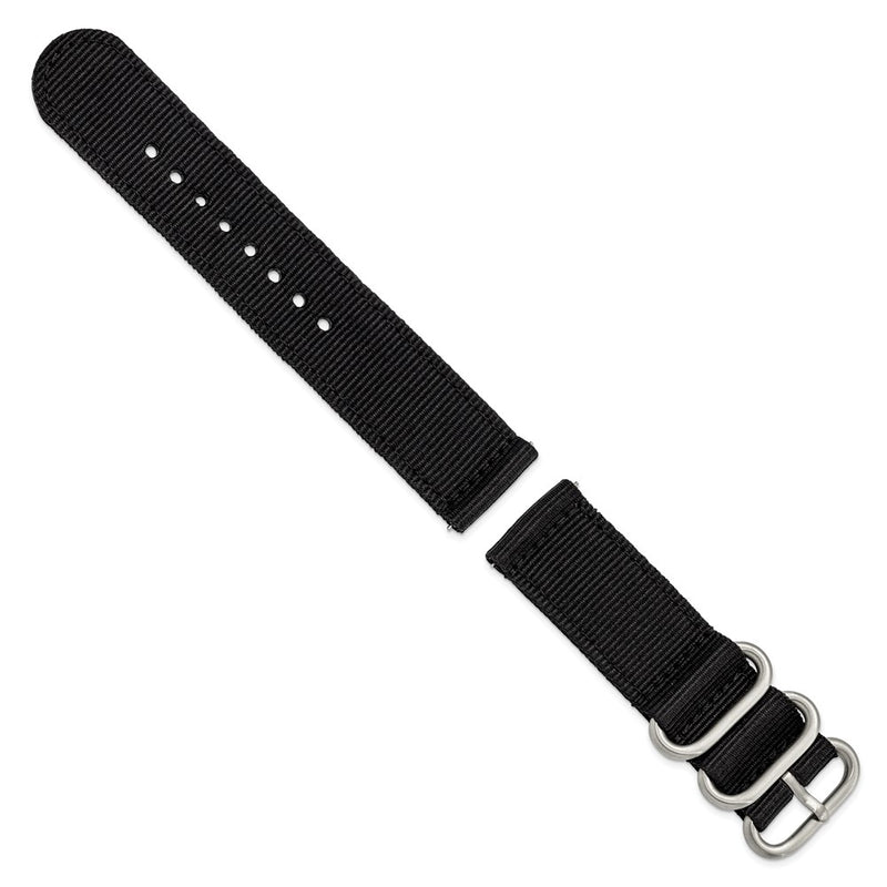 22mm Two-Piece Black Ballistic Nylon Steel Buckle Watch Band