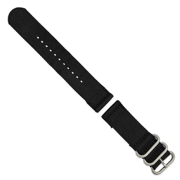 24mm Two-Piece Black Ballistic Nylon Steel Buckle Watch Band