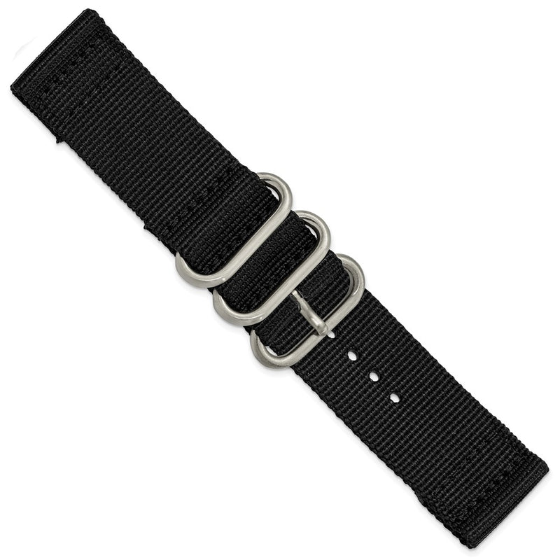 DeBeer 24mm Two-Piece Black Ballistic Nylon with Brushed Stainless Steel Buckle 8.5 inch Watch Band