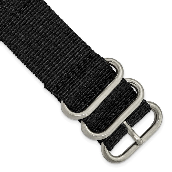 DeBeer 24mm Two-Piece Black Ballistic Nylon with Brushed Stainless Steel Buckle 8.5 inch Watch Band