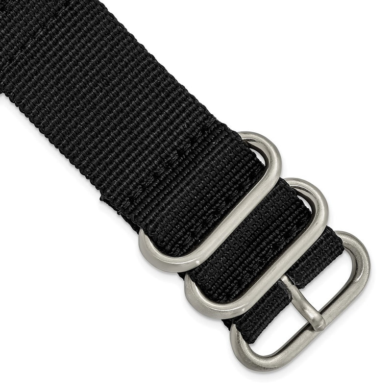 DeBeer 24mm Two-Piece Black Ballistic Nylon with Brushed Stainless Steel Buckle 8.5 inch Watch Band