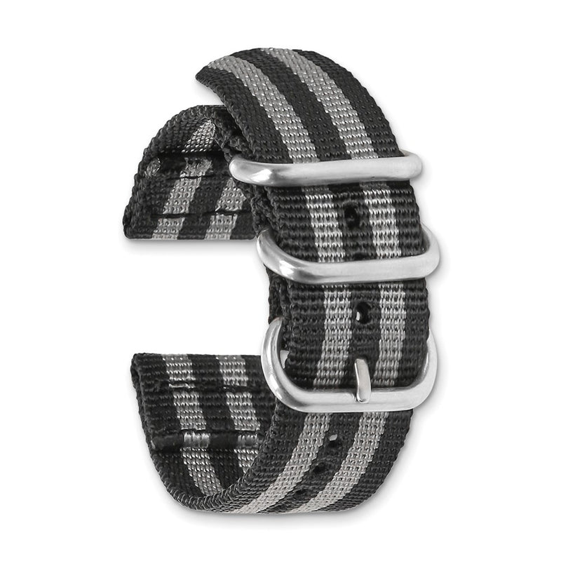22mm Two-Piece Black/Grey Stripe Ballistic Nylon Steel Bkle Watch Band