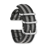 24mm Two-Piece Black/Grey Stripe Ballistic Nylon Steel Bkle Watch Band